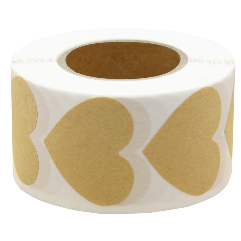 Hcode Love Heart Shape Natural Kraft Permanent Adhesive Label 1.5'' Labels of Paper 500 Stickers per Roll (Heart, Kraft) - Image 2